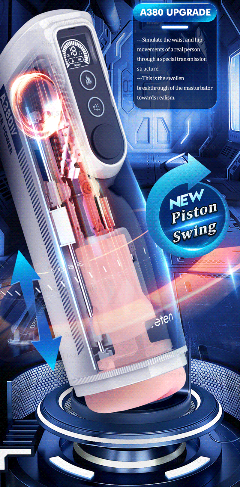 Leten A380 IV - Swinging Piston 10 Thrusting Smart Heating Male Masturbator leten a380 4 Masturbator Cup